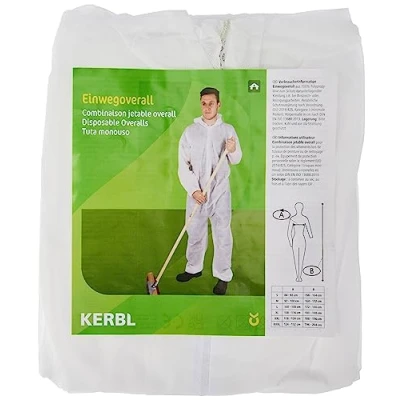 Abbildung von Kerbl Einwegoverall (Farbe Weiß, Größe XL, zum Schutz vor Staub und Schmutz, mit Kapuze, Gummizug) 3430