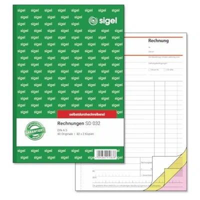 Abbildung von SIGEL SD032 Rechnungen, A5, 3x40 Blatt, selbstdurchschreibend, 1 Stück, aus nachhaltigem Papier