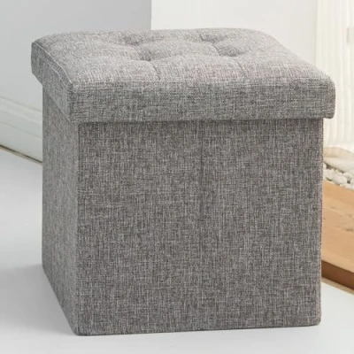 Abbildung von Oak&amp;Tea Sitzhocker mit Stauraum faltbar Aufbewahrungsbox Hocker Fußhocker Wohnzimmer Sofa Leinen grau 30x30x30cm