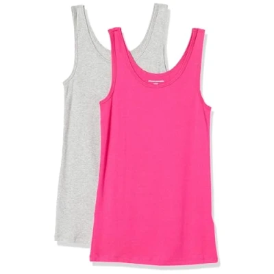 Abbildung von Amazon Essentials Damen Tanktop schlanke Passform, 2er Pack, Grau Meliert/Kräftiges Rosa, XS