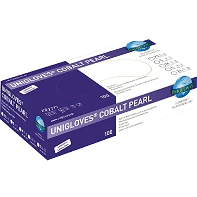 Abbildung von Unigloves Kobalt Pearl Nitril Untersuchungshandschuhe vielseitig einsetzbar, puderfreie und latexfreie Einweghandschuhe Box mit 100 Handschuhen, Kobalt, Mittel (GP1013)