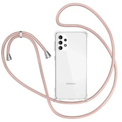 Abbildung von XTCASE Handykette für Samsung Galaxy A53 Hülle mit Band, Transparent Handyhülle 5G Schutzhülle Stossfest Schnur Case zum Umhängen in Roségold