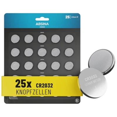 Abbildung von ABSINA Knopfzellen CR2032 3V 5x 5er Pack Batterien mit langer Haltbarkeit Knopfzelle, (1 St)