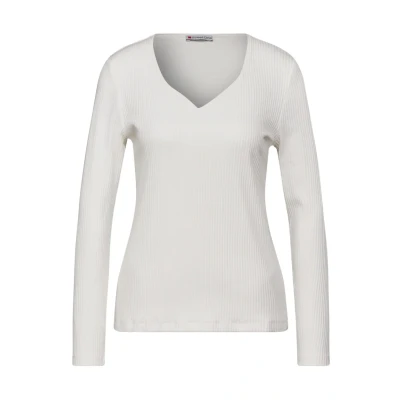 Abbildung von Street One MIT Herzausschnitt Langarmshirt, Damen, Größe: 44, Weiß