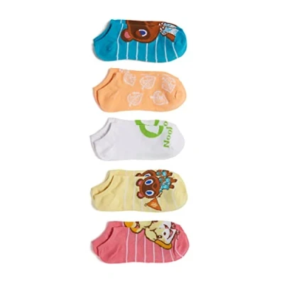 Abbildung von Nintendo Damen Animal Crossing 5 Pack No Show Casual socks, Yellow Stripe Multi, Fits Sock Size 9 11 Shoe 4 10.5 EU