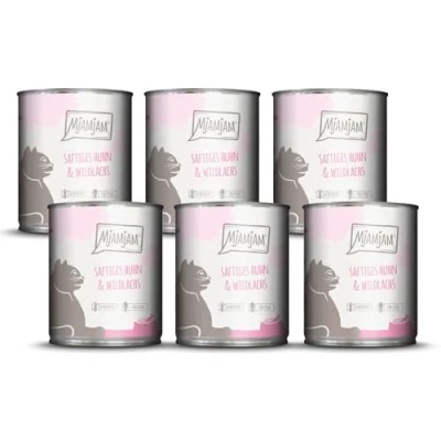 Abbildung von MjAMjAM Premium Nassfutter für Katzen saftiges Huhn und Wildlachs, 6er Pack (6 x 800 g), getreidefrei mit extra viel Fleisch