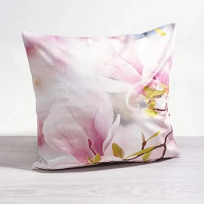 Abbildung von LYSEL Kissen Deko rosa Blume Magnolie 40x40 Polyester Kissenbezug Dekokissen