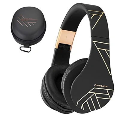 Abbildung von PowerLocus Kabellose Kopfhörer Over Ear, Bluetooth mit Mikrofon, Faltbar, weiche Ohrpolster Hi Fi Stereo Bass, Headset Kabellos und Kabel Modus für Kinder/Erwachsene/TV/PC/Home Office (Blau)