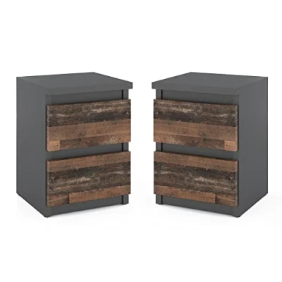 Abbildung von MRBLS 2X Nachttisch Nachtschrank Nachtkommode Modern Möbel mit Schubladen Kommode Holz Schubladenschrank für Ihr Schlafzimmer (Anthrazit Industrial/Grau Matt Old Style) 30 x 43 32,5 cm (B/H/T)