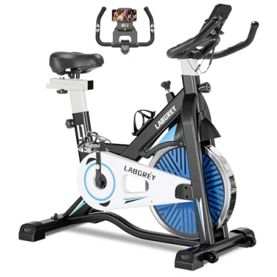 Abbildung von LABGREY Heimtrainer Fahrrad, Fitness Fahrrad für Zuhause, Indoor Kardio Training, Bike mit Pulsmesser, LCD Display, Ipad Halter, Sitz &amp; Widerstand Einstellbar
