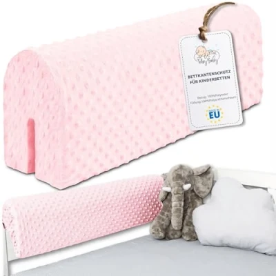 Abbildung von Bettkantenschutz für Kinderbetten 80 cm Schutz Bettrahmen Baby Bett rausfallschutz boxspringbett bettgitter mit Bezug Kantenschutz Kinder Babybett Rosa