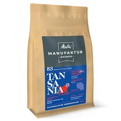 Abbildung von Melitta Manufaktur Kaffee Tansania, Spezialitäten Kaffee, 250g, Filterkaffee ungemahlen, Single Origin Farm sanfte Trommelröstung, geröstet in Deutschland, Stärke 3