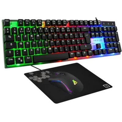 Abbildung von THE G LAB Combo Yttrium Gaming Set Azerty RGB, Tastatur mit 105 Tasten und 19 Anti Ghosting Maus 2400 DPI Mauspad PC PS4 PS5 2024