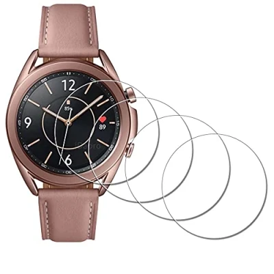 Abbildung von iDaPro Displayschutz Folie für Samsung Galaxy Watch3 41 mm Smartwatch Screen Protector for Watch 3 41mm schutzfolie 9H Härte Gehärtetes Glas Einfache Installation [4 Stück]