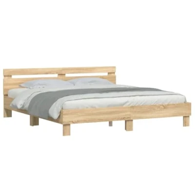 Abbildung von vidaXL Bettgestell, Bettrahmen mit Lattenrost, Bett Gästebett Kopfteil LED Beleuchtung, Doppelbett Schlafzimmerbett Schlafzimmermöbel, Sonoma Eiche 180x200cm