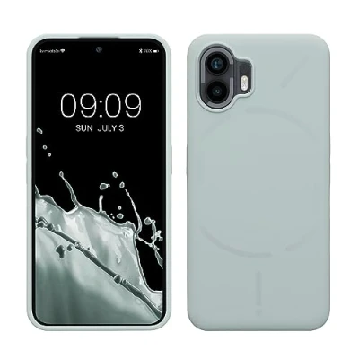 Abbildung von kwmobile Hülle kompatibel mit Nothing Phone (2) Silikon Handy Case Handyhülle weiche Oberfläche kabelloses Laden Cool Mint