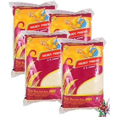 Abbildung von yoaxia Marke Set 5 kg GOLDEN PHOENIX Thai Duftreis Langkorn, Jasmine Rice, plus ein kleines Glückspueppchen Holzpueppchen