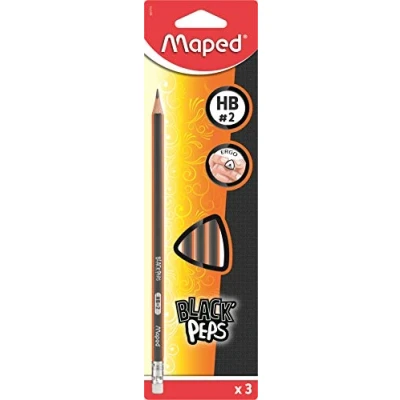 Abbildung von Maped Bleistift BLACK&#039;PEPS HB mit Radiergummikopf FSC 100% 3 Stück aus zertifiziertem Pappel Holz ergonomischer Drei Kant