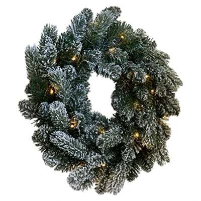 Abbildung von Loberon Kranz Regin, Weihnachtsdeko, Kunststoff, Eisendraht, Schnee: Baumwolle, H/Ø ca. 8/45 cm, grün/weiß
