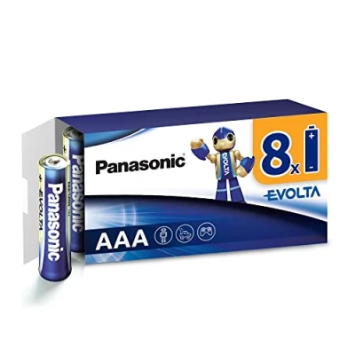 Abbildung von Panasonic AAA Batterien EVOLTA 8er Pack Alkaline Batterie, Micro LR03, plastikfreie Verpackung, 100% recyclebar, 1,5 V, Premium Batterie für Spielzeug, Roboter und Taschenlampe