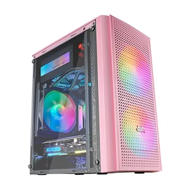 Abbildung von Mars Gaming MC300P Rosa, MicroATX PC Gehäuse, Gehärtetes Glas, Mesh Front, 3xFRGB Lüfter