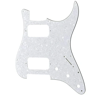 Abbildung von Musiclily Pro 11 Löcher Round Corner HH Strat Pickguard 2 Humbuckers Schlagbrett für American/Mexican Fender Standard Stratocaster E Gitarre, 4 lagig White Pearl