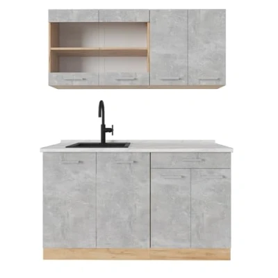 Abbildung von Vicco Single küche R Line, Beton/Goldkraft Eiche, 140 cm, AP Marmor