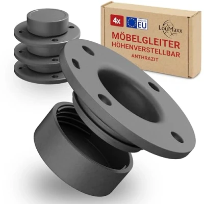Abbildung von LouMaxx Möbelfüße höhenverstellbar 4er Set Mini Schrank Füße aus robustem ABS Kunststoff für Möbel mit Tragfähigkeit bis 200 kg Stabile Erhöhung in Anthrazit inkl. Montagematerial