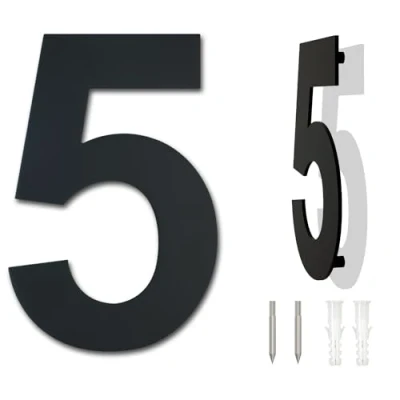 Abbildung von Gebürsteter moderner Edelstahl Hausnummer 152mm hoch schwarze Beschichtung, schwebende Erscheinung (Nummer 5)