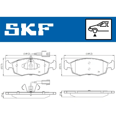 Abbildung von SKF VKBP 80146 E Bremsbelagsatz inkl. Verschleißwarnkontakt FIAT: Grande Punto Schrägheck, 500 C Cabrio