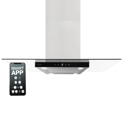 Abbildung von KKT KOLBE Inselhaube Dunstabzugshaube 90 cm MULTI INSEL HC, / Abzugshaube Smarte WiFi App Edelstahl Glas