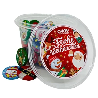 Abbildung von 425g Schokotaler Weihnachten aus Milchschokolade im Partybucket I ca. 60 Stück Ideal als schokoladige Weihnachtsfeier Deko, kleine Geschenke für Kollegen, Adventskalender Füllungen