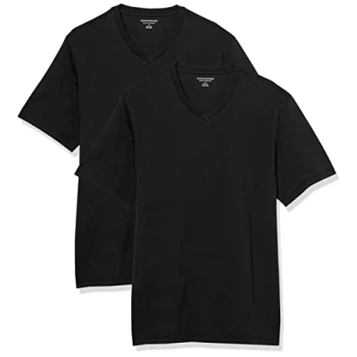 Abbildung von Amazon Essentials Herren Kurzärmliges T Shirt mit V Ausschnitt in normaler Passform (in Übergrößen erhältlich), 2er Pack, Schwarz, 4XL Große Größen Tall