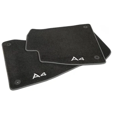 Abbildung von Audi 8W1061275CMNO Fußmatten Premium Velours Textilfußmatten 2X Stoffmatten vorn, schwarz, mit A4 Schriftzug