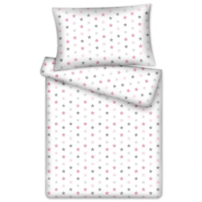 Abbildung von KiGATEX Kinderbettwäsche Stars 2 TLG. 100% Baumwolle 40x60 + 100x135 cm mit Reißverschluss (Rosa grau)