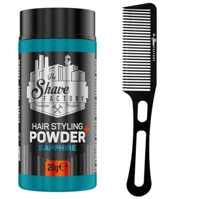 Abbildung von the shave factory Hair Styling Powder, Mattierendes und Volumenpuder, mit Kammtypen für alle Einsatzbereiche, Kamm Puderwachs (Comb 050 &amp; Sapphire Styli