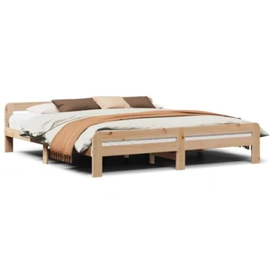 Abbildung von vidaXL Massivholzbett, Holzbett mit Kopfteil Fußteil Lattenrost, Doppelbett für Schlafzimmer, Bett Bettgestell, 200x200cm Kiefernholz