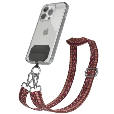 Abbildung von EAZY CASE Handykette Universal zum Umhängen kompatibel mit jedem Handy Kette Hülle kombinierbar Handykordel Karabiner für Handyhülle Handyband Bunt Boho Kordel Braun Rot Silber
