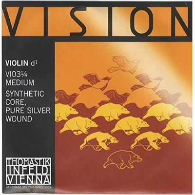 Abbildung von Thomastik Einzelsaite für 1/4 Violine Vision D Saite Kunststoffkern, Rein Silber umsponnen, mittel