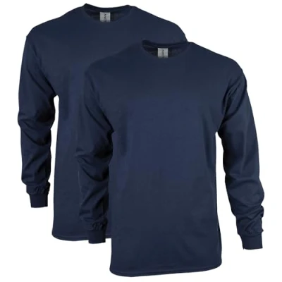 Abbildung von Gildan Unisex Erwachsene Ultra Cotton Long Sleeve, Style G2400, Multipack T Shirt, Marineblau, 2 Stück, XXL (2er Pack)