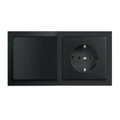 Abbildung von Busch Jaeger future® Linear Komplett Set: 2000/6 US Wechselschalter Einsatz + 1786 885 Wippe 20 EUC Steckdosen 1722 885K Rahmen 2 fach, Future schwarz matt