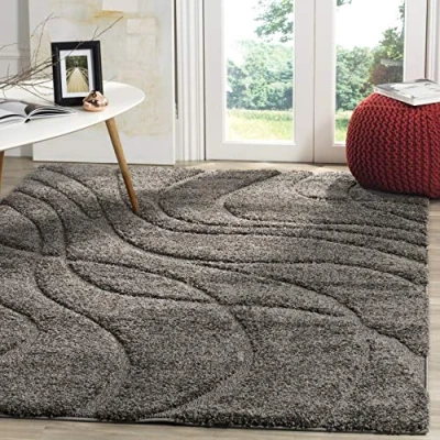 Abbildung von SAFAVIEH Zottelig Teppich für Wohnzimmer, Esszimmer, Schlafzimmer Florida Shag Collection, Hoher Flor, Grau und Grau, 122 X 183 cm