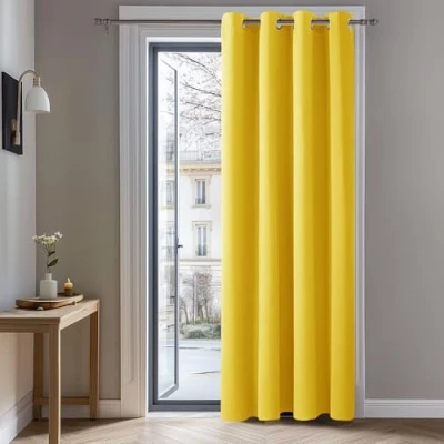 Abbildung von Deconovo Verdunkelungsgardinen mit Ösen Blickdichte Dicke Thermogardine Kälteschutz warm Hitzeschutz, 229x132 cm(HöhexBreite), Senfgelb, 1 Stück