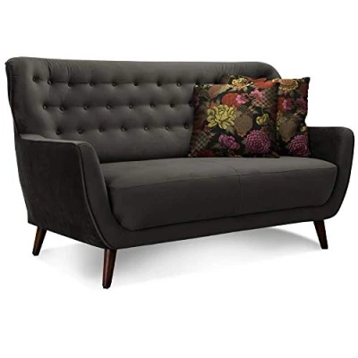 Abbildung von CAVADORE 2 Sitzer Sofa Abby / Retro Couch mit Samtbezug und Knopfheftung 153 x 89 88 Samtoptik, grau