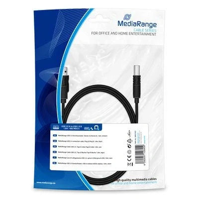 Abbildung von MediaRange Kabel USB 2.0 Anschluss A =&gt; B 2x Stecker schwarz 1.8 Meter