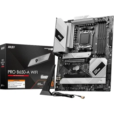 Abbildung von MSI PRO B650 A WiFi Mainboard, ATX Unterstützt Ryzen 9000, 8000 &amp; 7000 Serie Prozessoren, AM5 DDR5 Speicher Boost 7600+MHz/OC, 2 x PCIe 4.0 x16, 3 M.2 Gen4, Wi Fi 6E