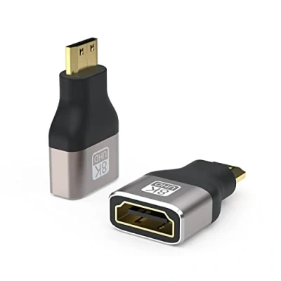 Abbildung von VMOJO 8K Mini HDMI Stecker auf Buchse Adapter, 48 Gbit/s, 2.1 Version Verlängerungsadapter Konvertierung für Laptop, Kamera, HDTV, Unterstützung 8K@60Hz/4K@144Hz (2 Pack)