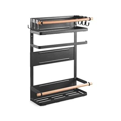 Abbildung von PureMounts® Magnetisches Seiten Regal, belastbar bis 12kg, Hänge Regal mit abnehmbaren Haken und Holzstäben, schwarz