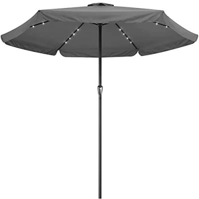 Abbildung von Kingsleeve® Sonnenschirm LED Beleuchtung UV Schutz 80+ Solar Schutzhülle 330cm Groß Kurbel Volant Balkon Terrasse Gartenschirm Marktschirm Anthrazit