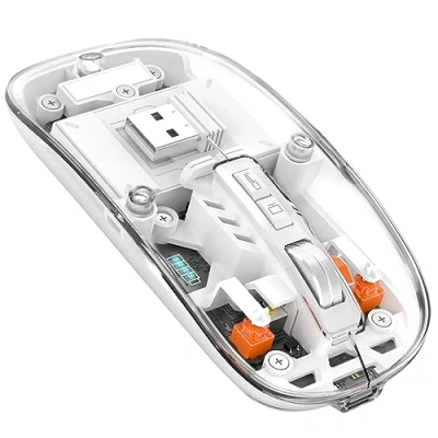 Abbildung von MAGIC REFINER HXSJ Kabellose Maus Bluetooth, 2,4GHz+Bluetooth 5.0 Funkmaus Wiederaufladbare Leise Ultra Slim 2400DPI, Gaming Transparente, Akkuladestand Sichtbar, für Laptop/PC/Mac/Tablet, Weiss